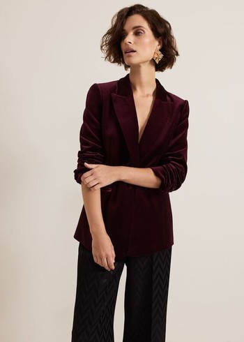 Phase Eight Bridie Wine Velvet Jackets Burgundy USA | 2475836-AB